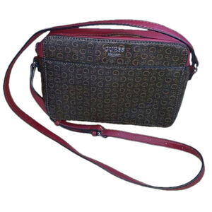 Guess crossbody or shoulder bag burgundy with G's camera bag
